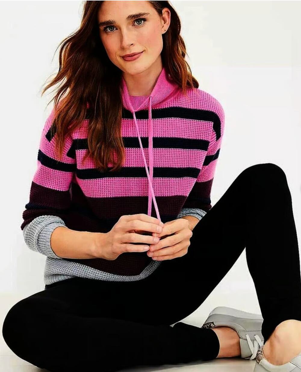 Lou & Grey Striped Funnel Neck Sweater Pink S